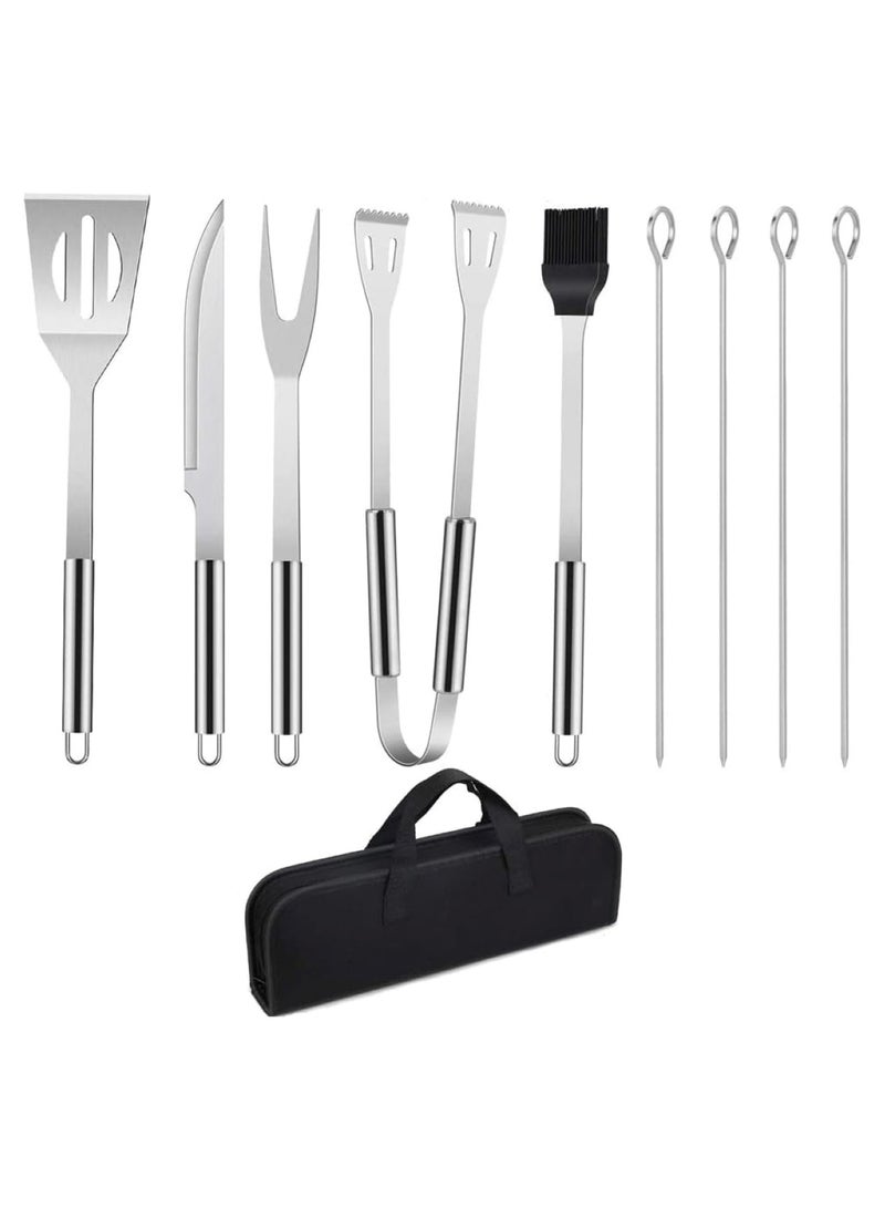 9-Piece Stainless Steel BBQ Tool Set with Black Carrying Bag for Outdoor Cooking - Image 1