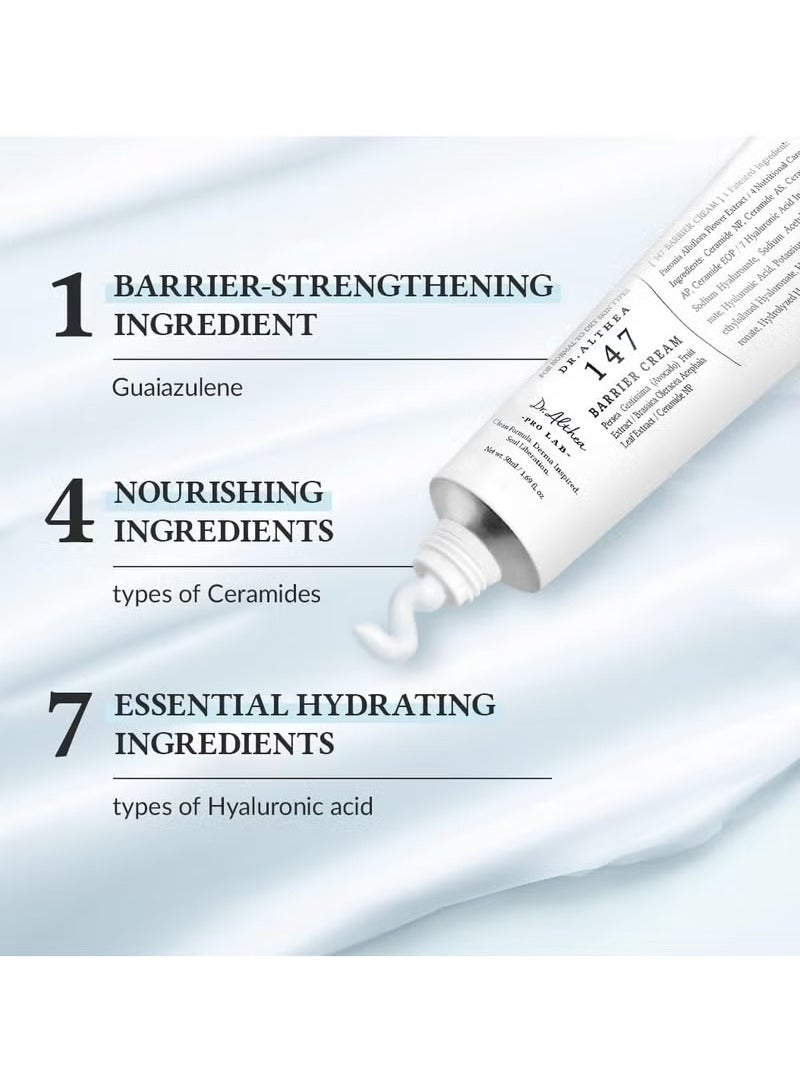 دي آر.ألثيا 147 كريم حاجز  العناية اليومية بالحاجز الجلدي  ترطيب عميق مع حمض الهيالورونيك والسيراميدات  العناية بالبشرة النباتية الكورية لأنواع البشرة العادية إلى الجافة  1.69 فلتر أوز - Image 2