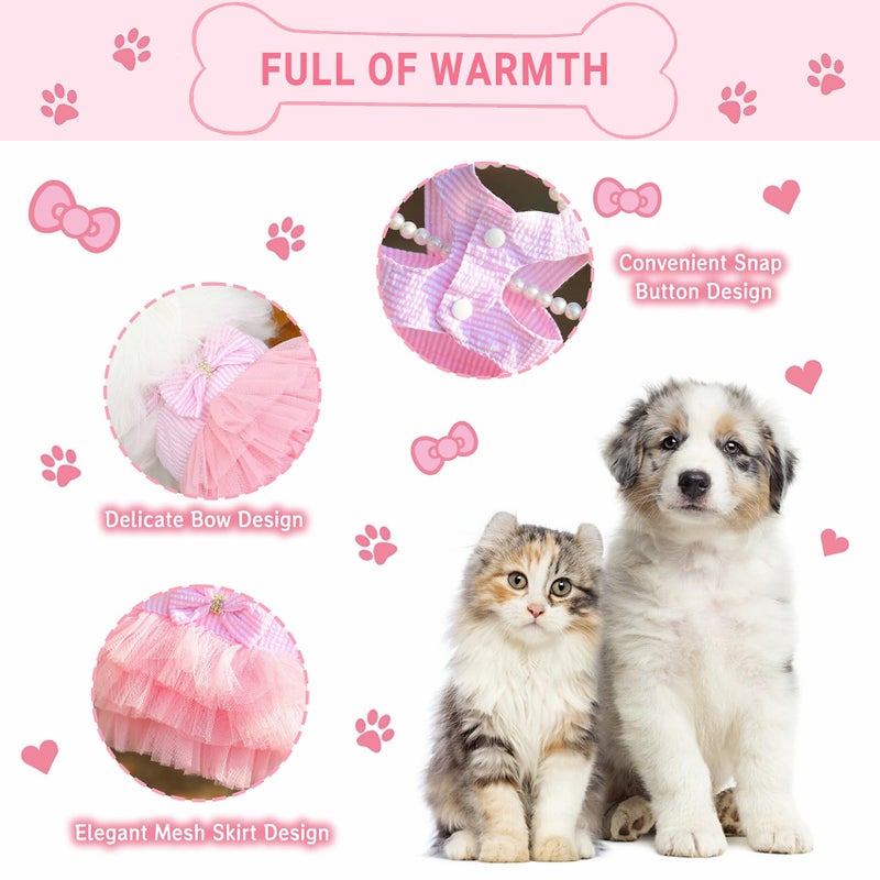 TAPBULL Dog Dresses, Fashion Pet Dog Clothes, Striped Mesh Puppy Dogs Princess Dresses (Pink, Small) - Image 3