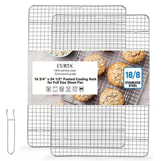 CURTA 2 Pack 16.8" X 24.4" Chef Cooling Rack,NSF Listed 18/8 Stainless Steel Oven Safe Grid Wire Cookie Cooling Racks for Baking & Cooking - Commercial Grade comes with Lifting Handl - Image 1