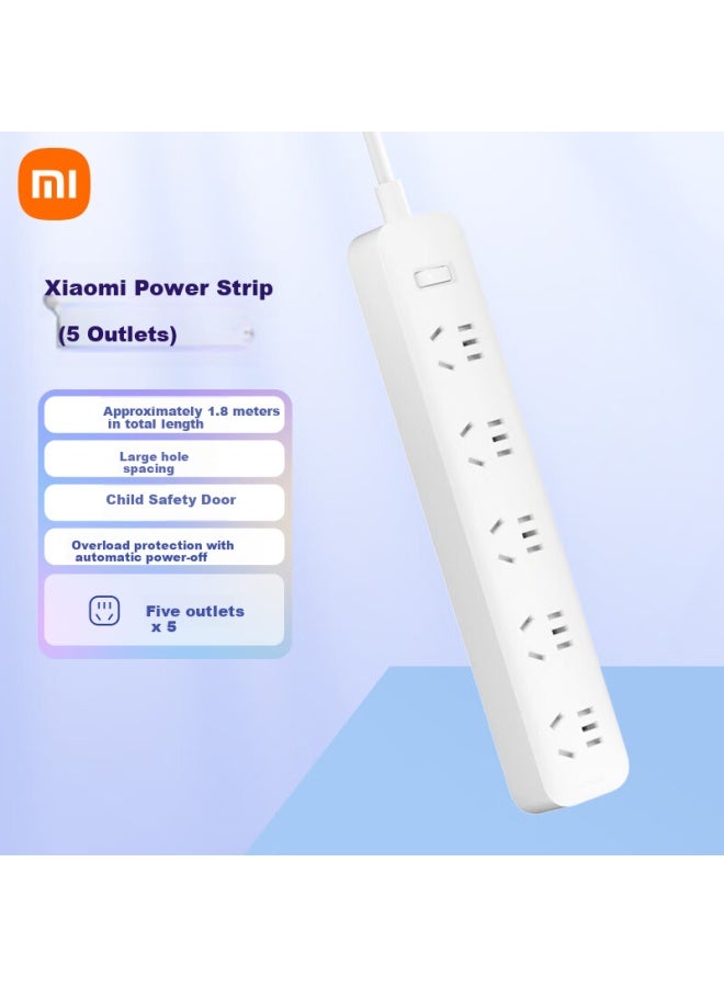 M I Mi New National Standard Power Strip/extension Cord/power Bar/power Strip/power Board/power Strip Board, 5 Outlets With Master Switch, Total Length About 1.8 Meters - Image 1