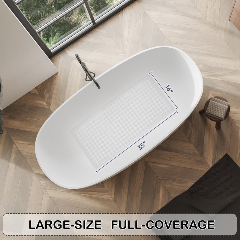 Linoows Non-Slip Bathtub and Shower Mats, Power Grip Bath Mat 35 x 16.3 Inch with Suction Cups and Drain Holes for Tub Bathroom Floor Safety, Machine Washable Soft Bathmat, Clear - Image 4