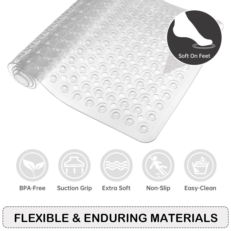Linoows Non-Slip Bathtub and Shower Mats, Power Grip Bath Mat 35 x 16.3 Inch with Suction Cups and Drain Holes for Tub Bathroom Floor Safety, Machine Washable Soft Bathmat, Clear - Image 5
