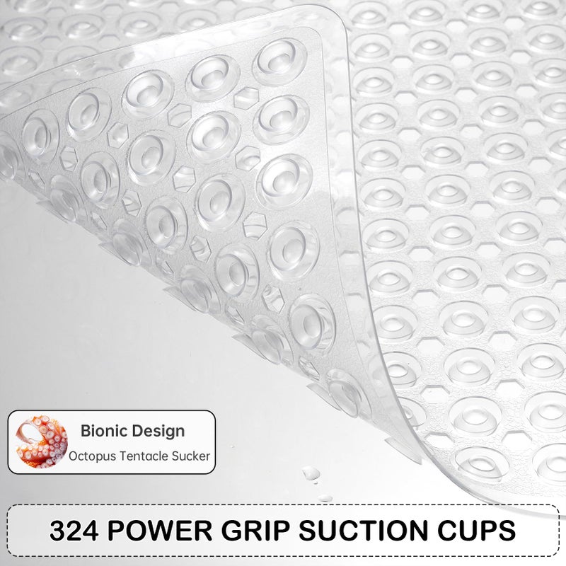 Linoows Non-Slip Bathtub and Shower Mats, Power Grip Bath Mat 35 x 16.3 Inch with Suction Cups and Drain Holes for Tub Bathroom Floor Safety, Machine Washable Soft Bathmat, Clear - Image 3