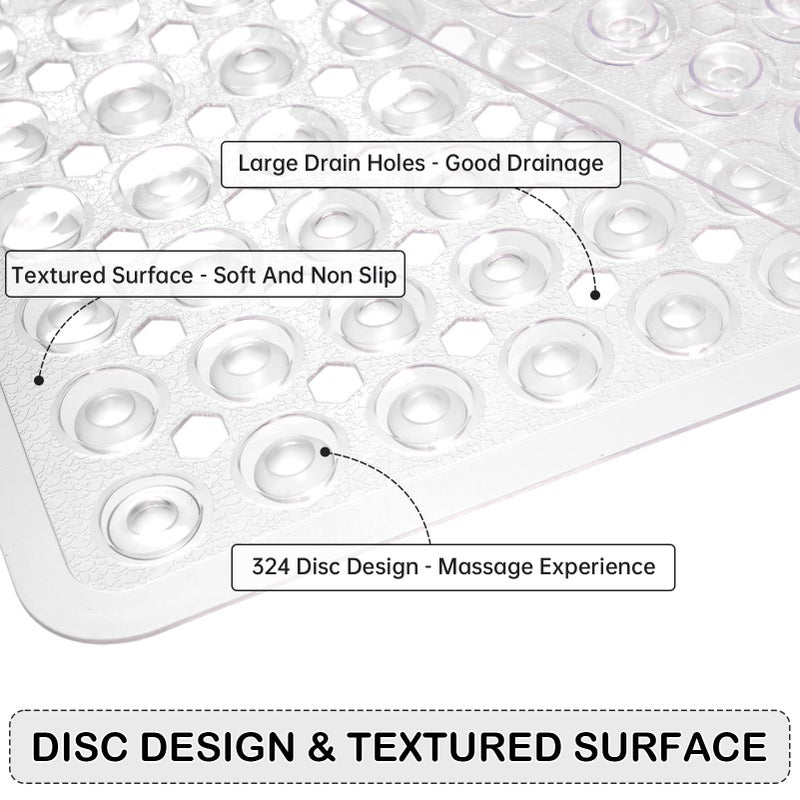 Linoows Non-Slip Bathtub and Shower Mats, Power Grip Bath Mat 35 x 16.3 Inch with Suction Cups and Drain Holes for Tub Bathroom Floor Safety, Machine Washable Soft Bathmat, Clear - Image 2