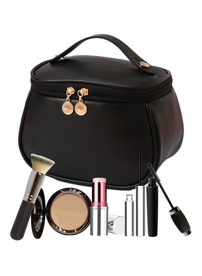 JOMILA Large-Capacity Travel Cosmetic Bag, Portable Makeup Case Travel Wash Bag, Waterproof Leather Makeup Bag Everyday Use, Multifunction Toiletries Organizer Storage Bag (Black) - Image 2