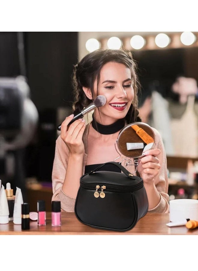 JOMILA Large-Capacity Travel Cosmetic Bag, Portable Makeup Case Travel Wash Bag, Waterproof Leather Makeup Bag Everyday Use, Multifunction Toiletries Organizer Storage Bag (Black) - Image 4