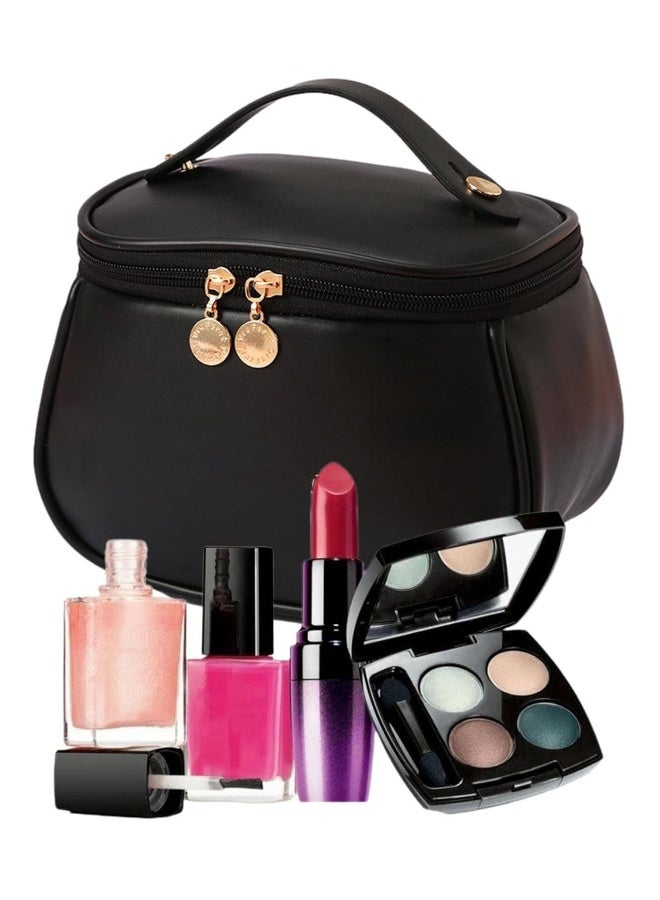 JOMILA Large-Capacity Travel Cosmetic Bag, Portable Makeup Case Travel Wash Bag, Waterproof Leather Makeup Bag Everyday Use, Multifunction Toiletries Organizer Storage Bag (Black) - Image 3