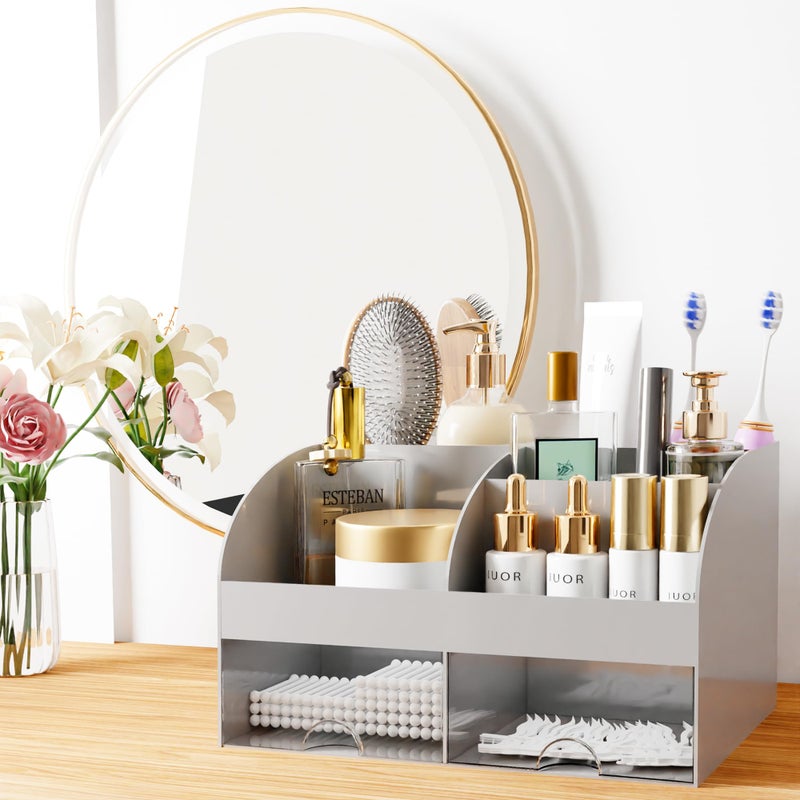 COMFYROOM Makeup Organizer with Drawers, Cosmetic Storage for Dresser Vanity and Bathroom Countertop, Beauty Holder for Lipstick Brush, Skincare Organizer for Vanity, Cosmetic Display Case (Grey) - Image 3