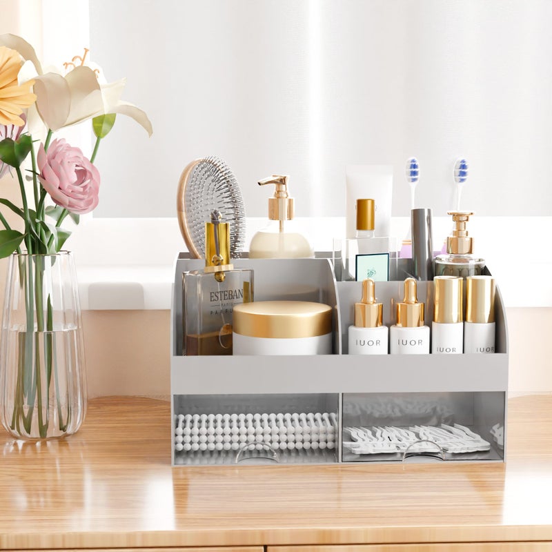 COMFYROOM Makeup Organizer with Drawers, Cosmetic Storage for Dresser Vanity and Bathroom Countertop, Beauty Holder for Lipstick Brush, Skincare Organizer for Vanity, Cosmetic Display Case (Grey) - Image 5