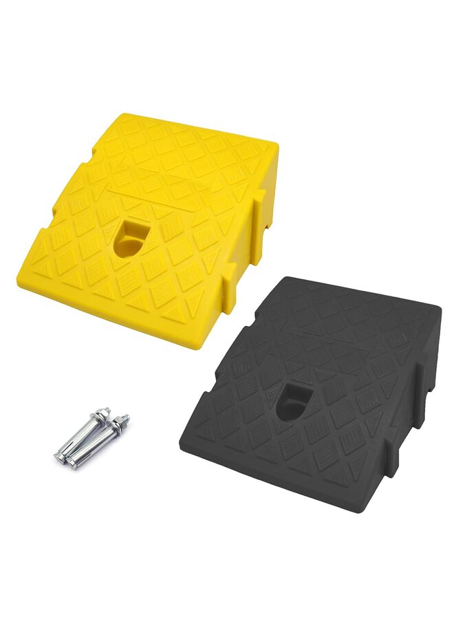 2PCS Curb Ramps Portable Lightweight Curb Ramp w/Slots Heavy Duty Plastic Threshold Ramp for Driveway Loading Dock Motorcycle Wheelchair Mobility 6000LBS 9.8"Lx10.6"Wx5.1"H-Black+Yellow - Image 1