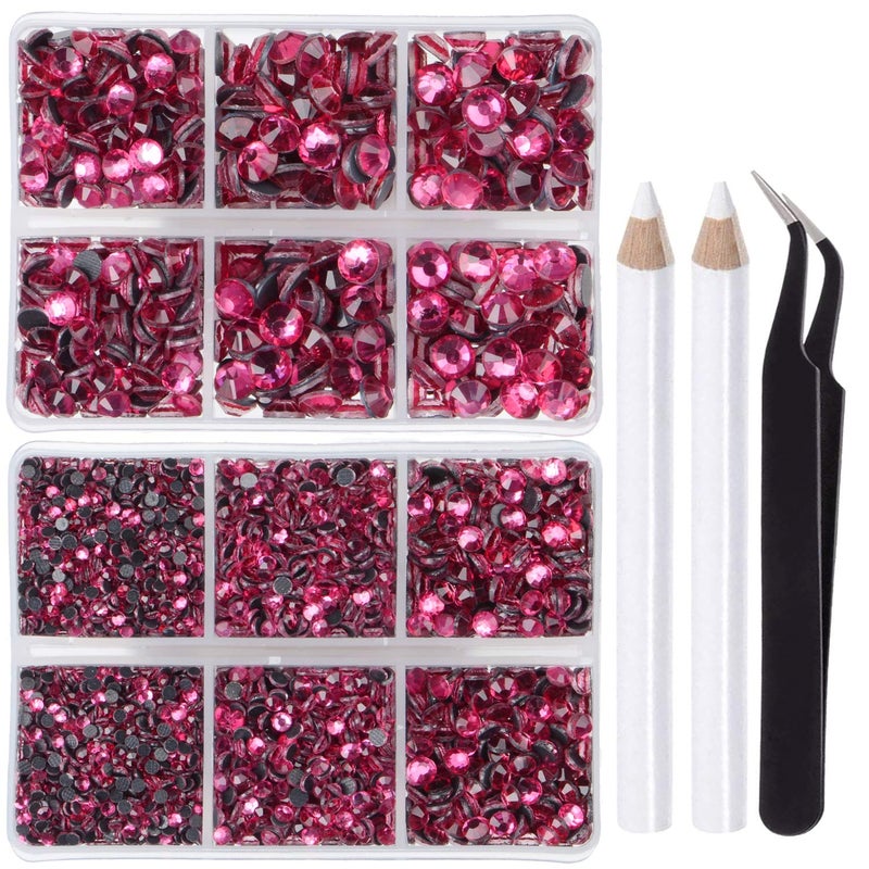 LPBeads 6400 Pieces Hotfix Rhinestones Rose Flat Back 5 Mixed Sizes Crystal Round Glass Gems with Tweezers and Picking Rhinestones Pen