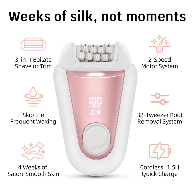 YHC Epilator for Women â€“ Cordless 2-in-1 Hair Removal with 32 Tweezers, Rechargeable Electric Shaver for Legs, Arms & Body - Image 3