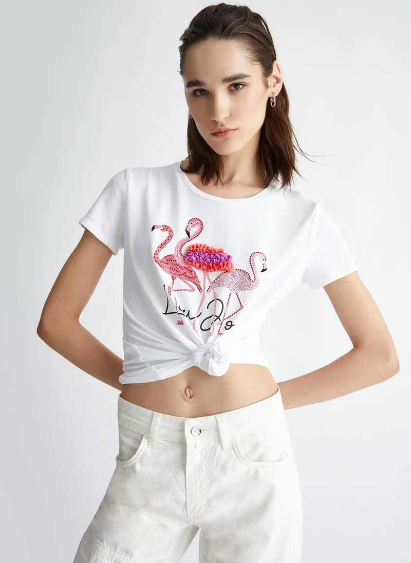 Liu Jo Printed T-shirt with rhinestones