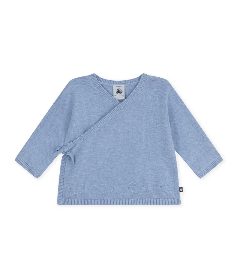 Petit Bateau Babies' Wool And Cotton Knit Wrapover Top