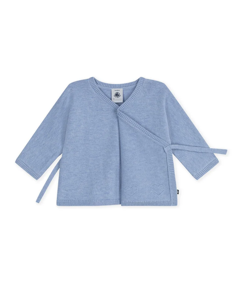 Petit Bateau Babies' Wool And Cotton Knit Wrapover Top