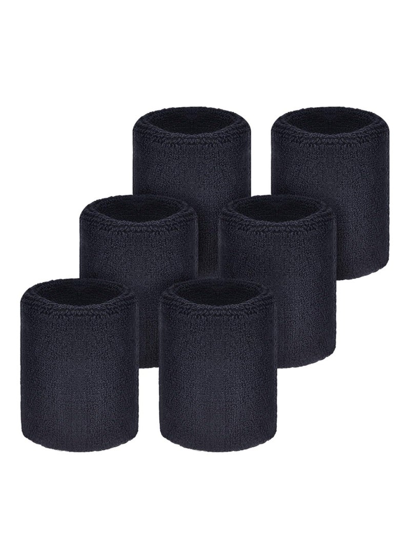 Goolsky أساور العرق، 3 أزواج من أساور الرياضة، أساور قطنية للبالغين أثناء التمرين، تنس، كرة سلة، جري، صالة رياضية، للرجال والنساء، سوداء - Image 1