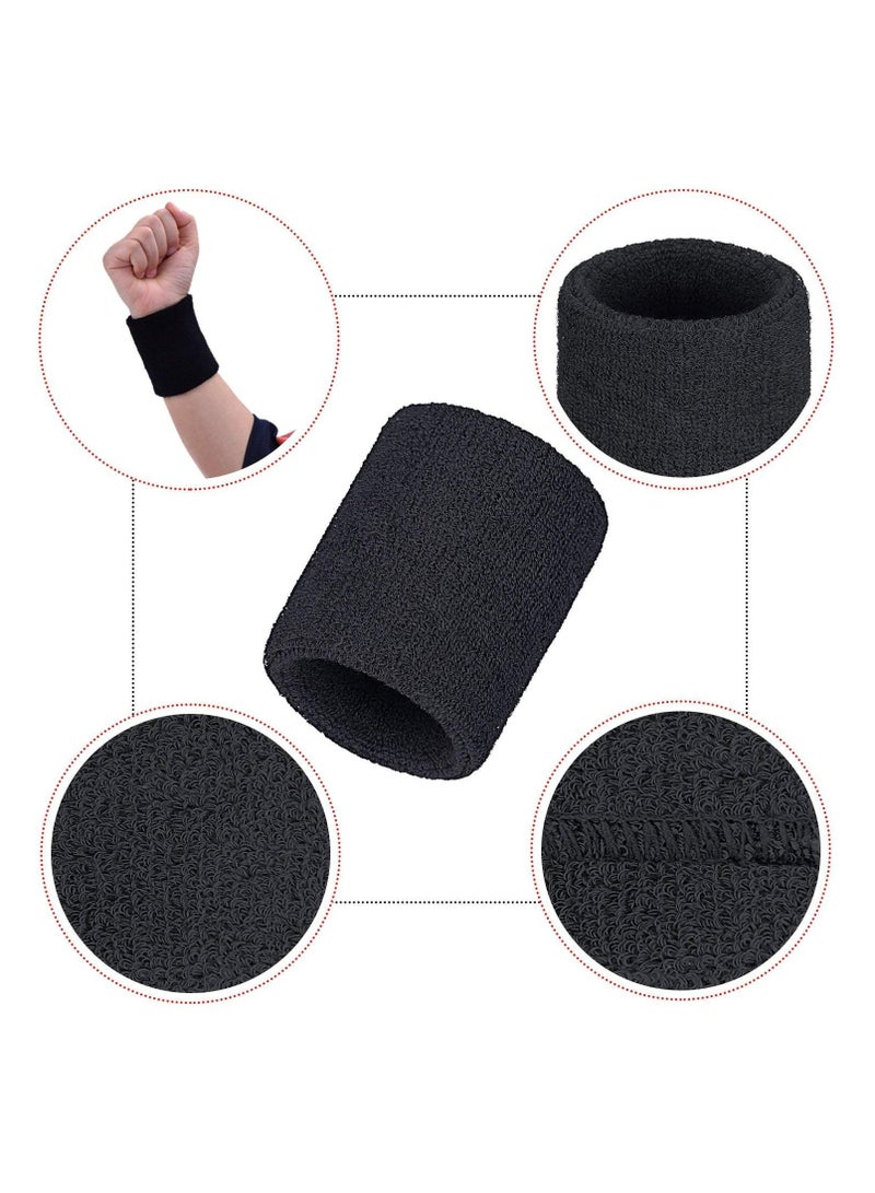 Goolsky أساور العرق، 3 أزواج من أساور الرياضة، أساور قطنية للبالغين أثناء التمرين، تنس، كرة سلة، جري، صالة رياضية، للرجال والنساء، سوداء - Image 2