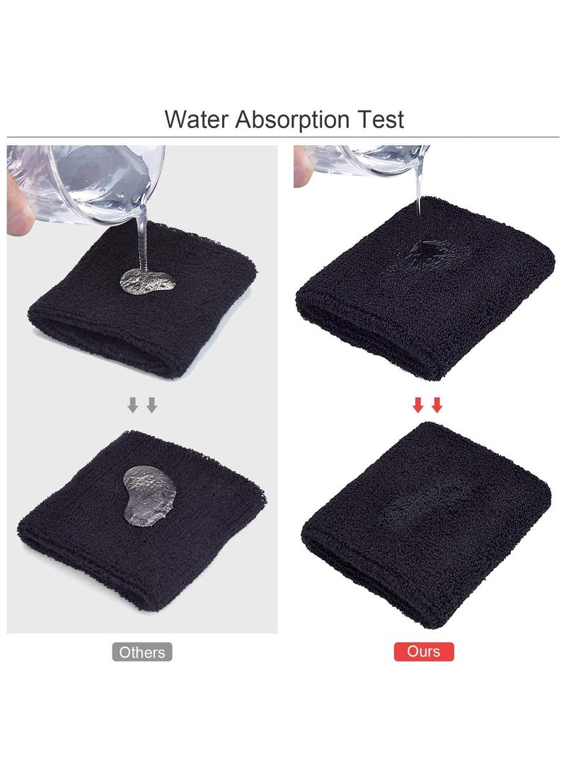 Goolsky أساور العرق، 3 أزواج من أساور الرياضة، أساور قطنية للبالغين أثناء التمرين، تنس، كرة سلة، جري، صالة رياضية، للرجال والنساء، سوداء - Image 4