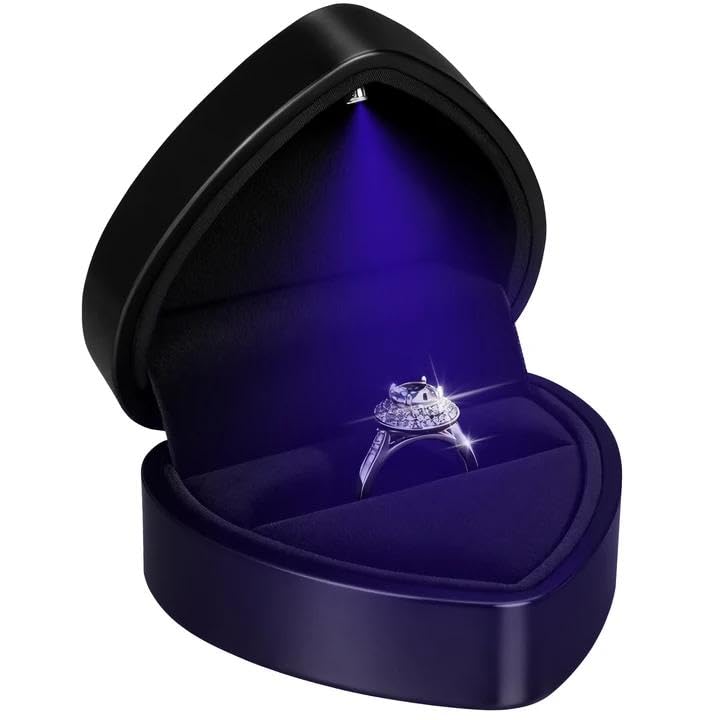 Hatori Engagement Ring Box with LED Lighted, Heart Shaped Jewelry Velvet Ring Box for Wedding Rings, Ceremony, Proposal, Anniversary Birthday - Image 1