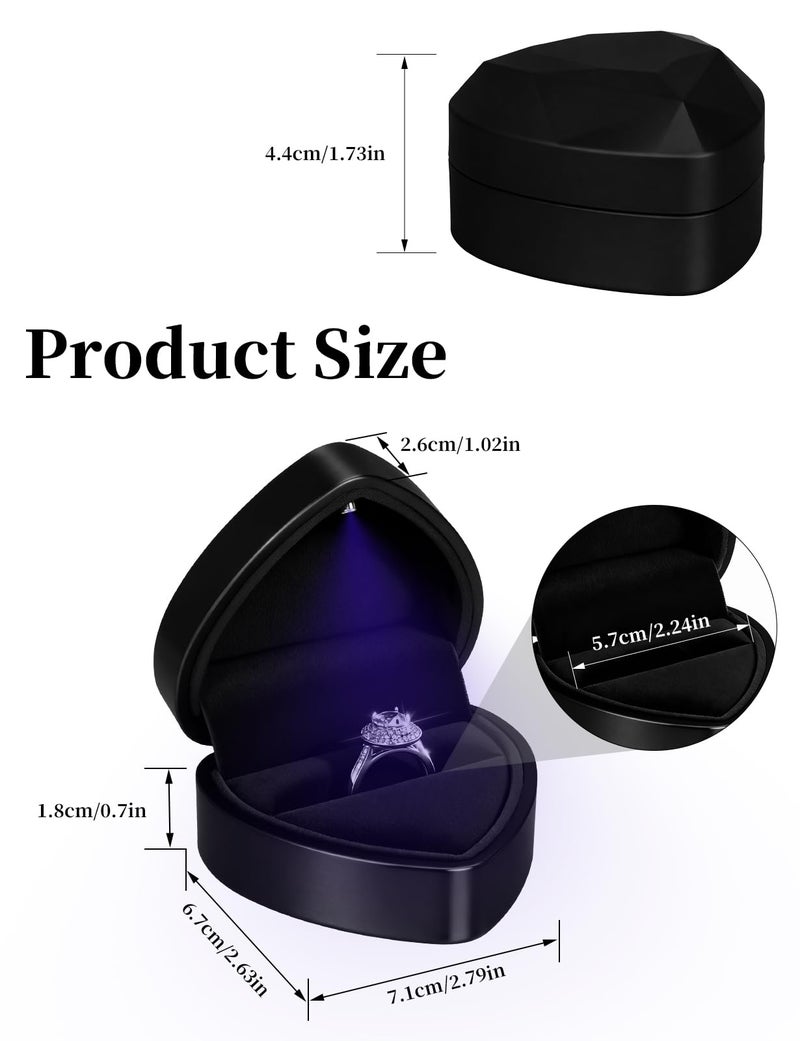 Hatori Engagement Ring Box with LED Lighted, Heart Shaped Jewelry Velvet Ring Box for Wedding Rings, Ceremony, Proposal, Anniversary Birthday - Image 4