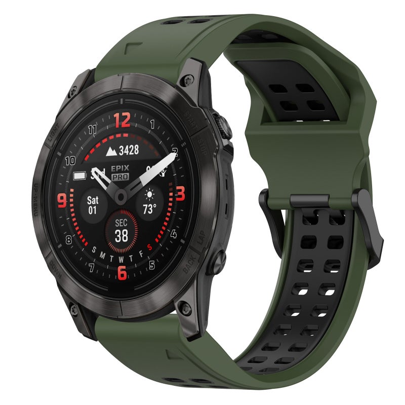 S-TOP For Garmin Epix Pro 42mm Two Color Reverse Buckle 20mm Silicone Watch Band(Army Green+Black) - Image 1