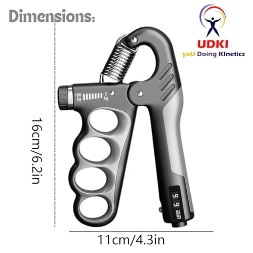UDKI Xtreme Pro Grey Hand Grip Strengthener 5-100kg with Mechanical Counter & Adjustable Resistance - Finger Grip Shape, Ergonomic, Non-Slip Handle for Hand Strength Building, Ideal for Athletes - Image 2
