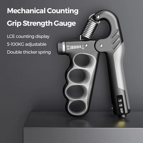 UDKI Xtreme Pro Grey Hand Grip Strengthener 5-100kg with Mechanical Counter & Adjustable Resistance - Finger Grip Shape, Ergonomic, Non-Slip Handle for Hand Strength Building, Ideal for Athletes - Image 4