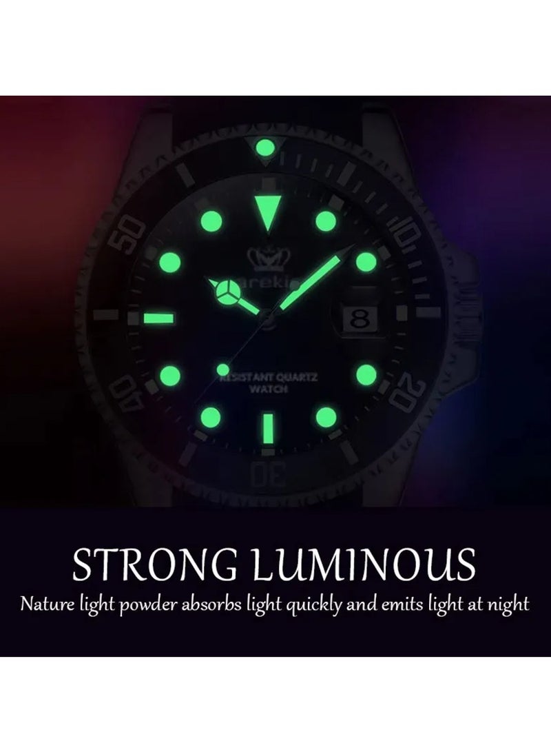 POEDAGAR Men's Quartz Silver Stainless Steel Band Black Dial Watch 41mm - Image 3