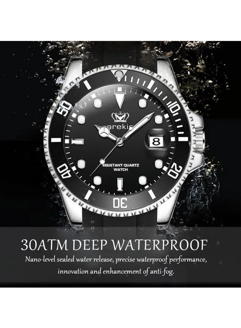 POEDAGAR Men's Quartz Silver Stainless Steel Band Black Dial Watch 41mm - Image 4