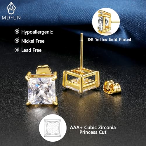 MDFUN Gold Stud Earrings Set 18K Yellow Gold Plated Hypoallergenic Princess Cut Square Clear Cubic Zirconia Stud Earring for Women 3-7 MM Pack of 5 Pairs - Image 5