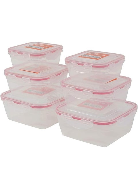 Plastic Airtight Container Storage Box Set 6 Piece Storage And Organization Containers Shelf Baskets Pantry Boxes For Organizing Cabinets Bin Red K70055