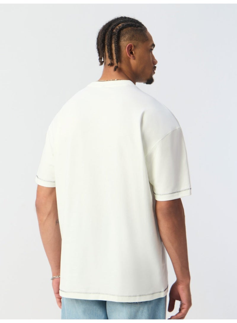 The Souled Store The Happy Pawdcast: Love Men and Boys Short Sleeves Round Neck Off White Minimalist Graphic Oversized T-Shirts - Image 4