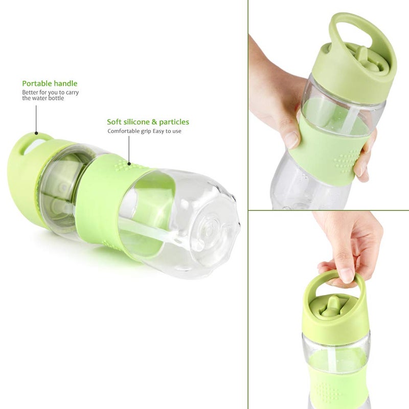 Sivaphe Sivphe Small Kids Water Bottle with Straw 12 oz Leakproof Little School Tritan Plastic Drinking Bottle for Boys and Girls Indoor and Outdoor(1 Pack Green) - Image 3