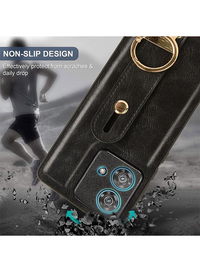 GKK Motorola Edge 40 Neo 5G Leather Case Cover with Kickstand, Wrist Strap, Finger Loop, All-Inclusive Lens Adjustable Wristband With hanging rope Leather Protective Case for Motorola Edge 40 Neo 5G  - Image 3