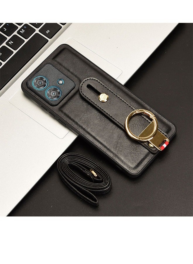 GKK Motorola Edge 40 Neo 5G Leather Case Cover with Kickstand, Wrist Strap, Finger Loop, All-Inclusive Lens Adjustable Wristband With hanging rope Leather Protective Case for Motorola Edge 40 Neo 5G  - Image 4