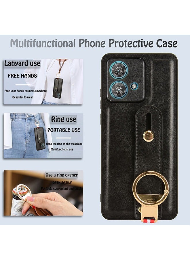 GKK Motorola Edge 40 Neo 5G Leather Case Cover with Kickstand, Wrist Strap, Finger Loop, All-Inclusive Lens Adjustable Wristband With hanging rope Leather Protective Case for Motorola Edge 40 Neo 5G  - Image 2