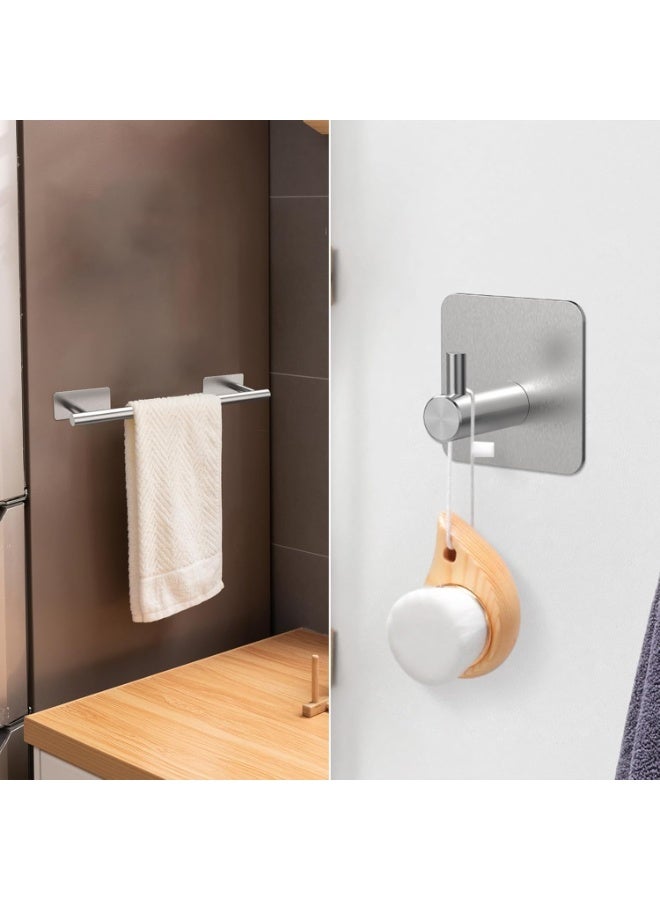 YQbest Self-Adhesive Towel Rail, 5-Piece Bathroom Accessories Kit, 16 inch/40cm Wall-Mounted Towel Holder, Toilet Paper Holder and 3 Towel Hooks, 304 Stainless Steel, Bath Towel Bar - Image 3
