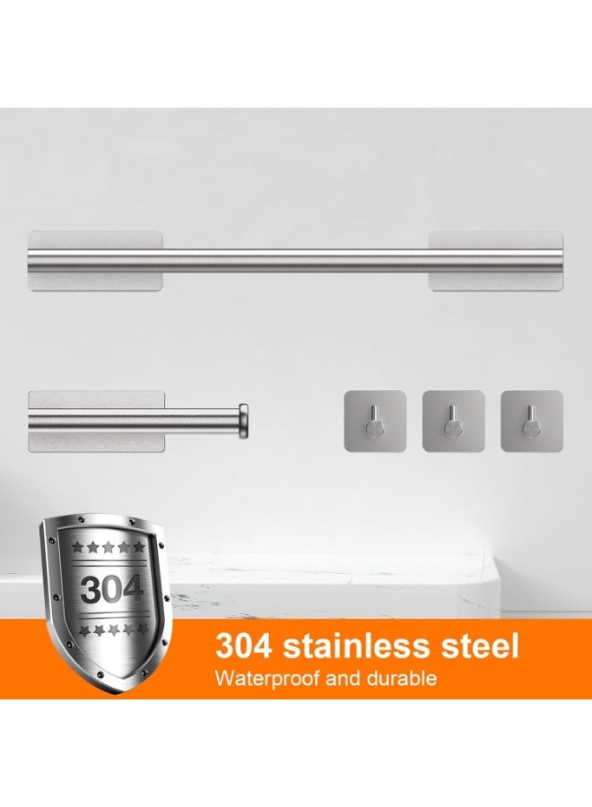 YQbest Self-Adhesive Towel Rail, 5-Piece Bathroom Accessories Kit, 16 inch/40cm Wall-Mounted Towel Holder, Toilet Paper Holder and 3 Towel Hooks, 304 Stainless Steel, Bath Towel Bar - Image 2