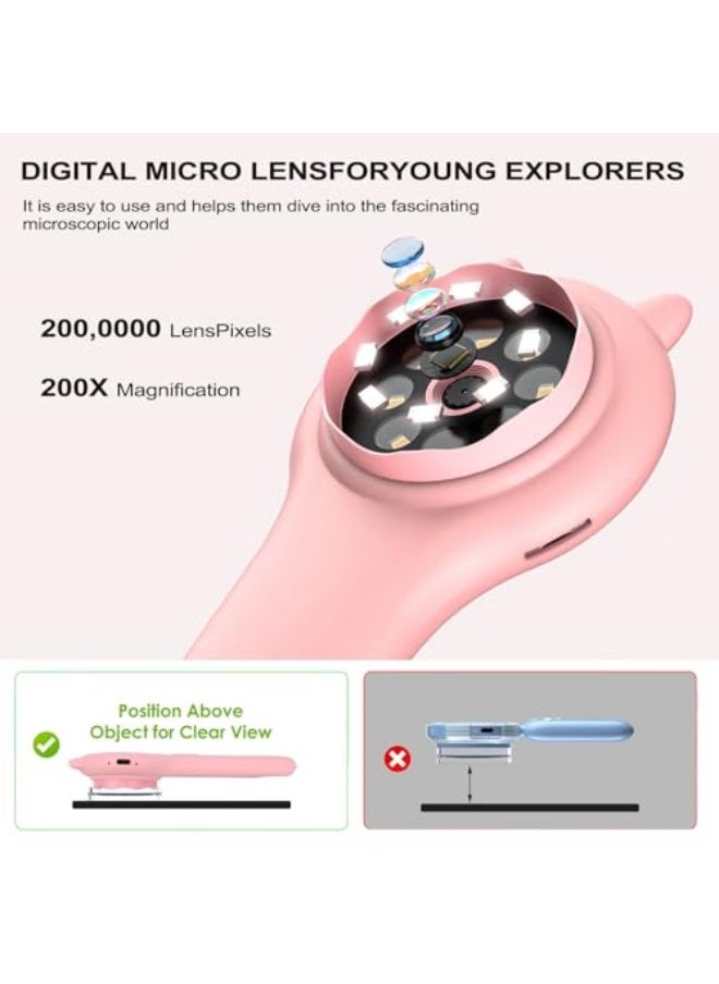 UOEPOWA Macro Digital Microscope, 200W Pixel Portable Handheld Microscope Magnifying Glass, 2" Color Screen, 500x Magnification, Built-in 8LEDs, Rechargeable Battery (Macro Digital Microscope - Pink)