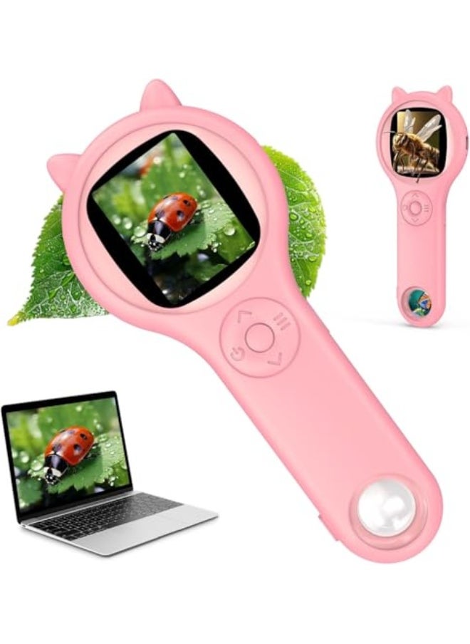 Generic UOEPOWA Macro Digital Microscope, 200W Pixel Portable Handheld Microscope Magnifying Glass, 2" Color Screen, 500x Magnification, Built-in 8LEDs, Rechargeable Battery (Macro Digital Microscope - Pink)  - Image 1