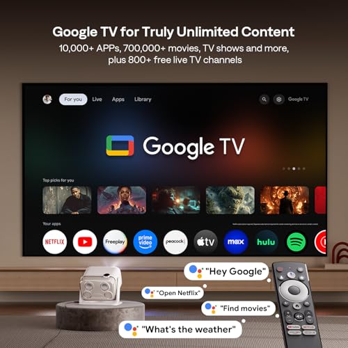 Aurzen BOOM mini Google TV Outdoor Smart Projector with Voice Control, Family Mode, 20W Dolby Audio, WiFi & Bluetooth, 4K Supported Movie Projector for Backyard/Bedroom/Home Theater/Ceiling, Off-white - Image 2