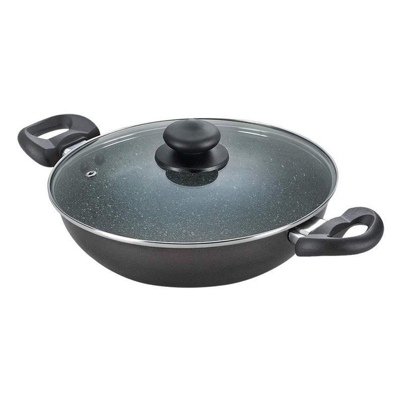 Prestige Omega Deluxe NonStick Kadhai 24 litres Black Induction Base NonStick Granite Finish Scratch Resistant Dishwasher Safe Metal Spoon Friendly - Image 1