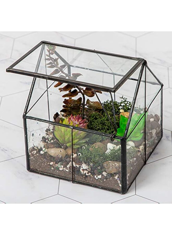 LAMAY Glass Plant Terrarium Container Indoor Small Succulent Terrarium Planter Door for Tabletop Decor DIY 4.9"x4.3"x4.3" - Image 1
