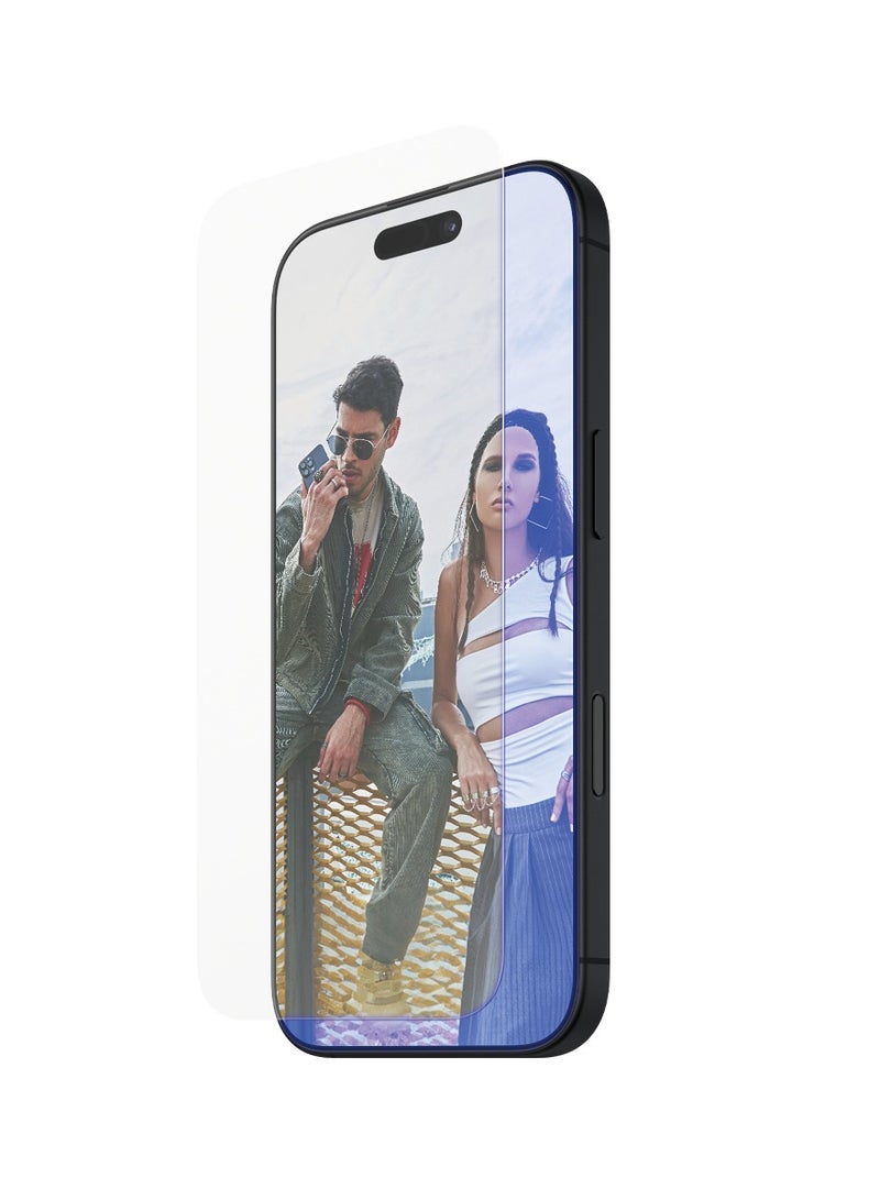 PanzerGlass حماية SAFE من PanzerGlass® ضد الضوء الأزرق لآيفون 16 بلس، زجاج معاد تدويره بنسبة 60%، طلاء مقاوم للبقع - مع مساعدة في التركيب لتسهيل التثبيت، واقي شاشة زجاجي مقسى لآيفون 16 - Image 2