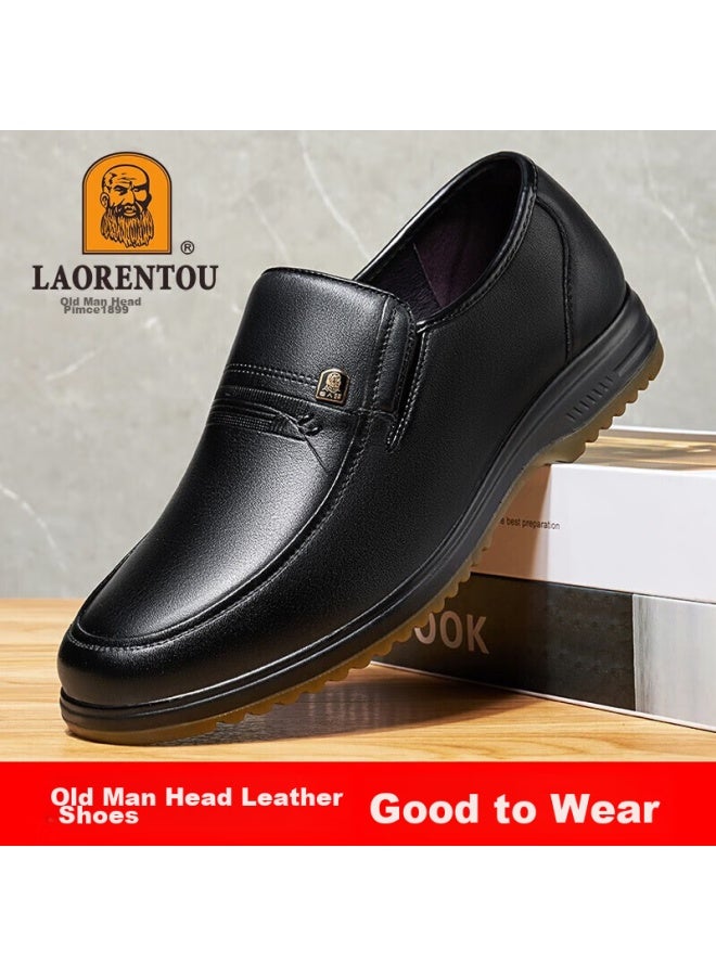 Laorentou Leather Shoes For Men, Top-grain Cowhide, Cowhide Sole, Wear-resistant, Business Casual Dad Shoes, 510907119, Black, Size 42 - Image 1