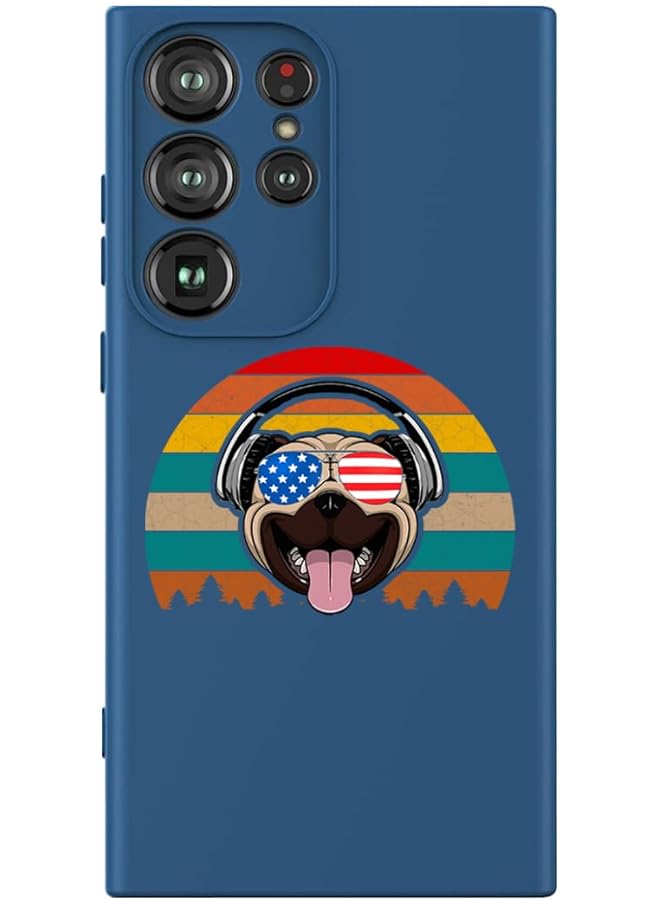 Theodor Protective Slim Fit Case Liquid Silicone Cover With Full Body Protection Anti Scratch Shockproof Case For Samsung Galaxy S24 Ultra Blue Pug With Headphones Multicolour - Image 1