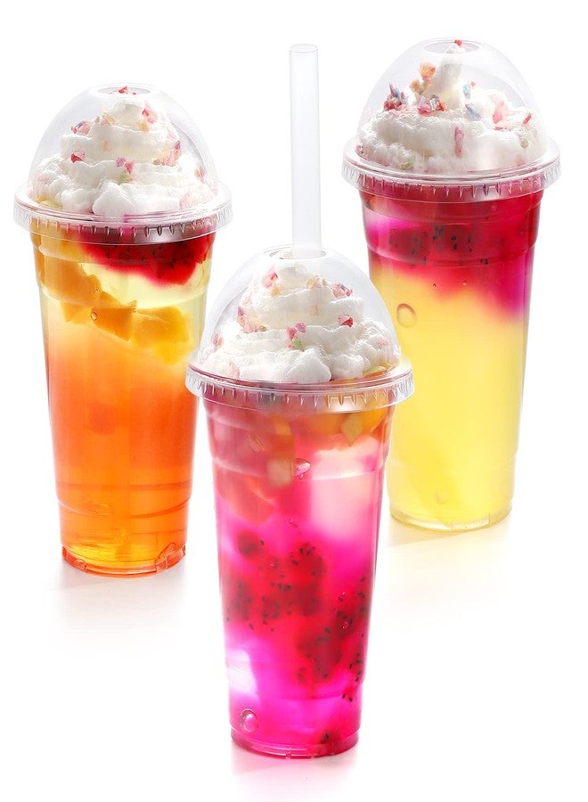 TashiBox [16oz-100set Plastic Cups with Dome lids Clear, Iced Coffee, Smoothie, Juice, Soda, Cocktail and Party Cups - Image 1