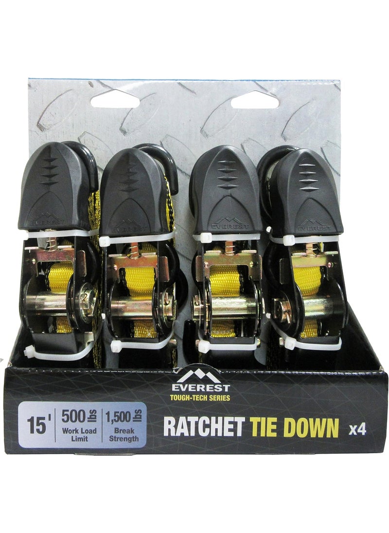 Everest S1043 Premium Ratchet Tie Down  4 Pk  1 x 15  500 lbs Working Load  1500 lbs Break Strength  - Image 2