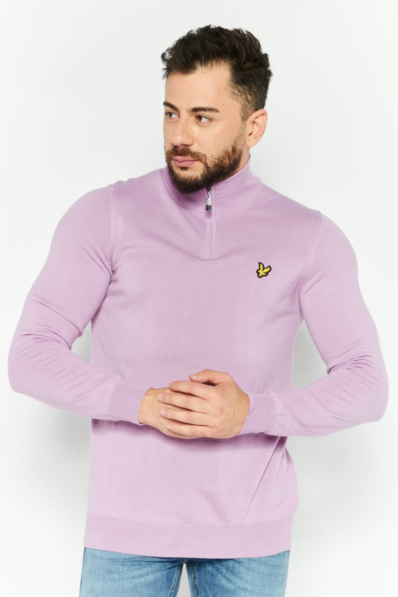 Lyle & Scott Men High Neck Long Sleeve Embroidered Logo Sweater, Lavender - Image 1
